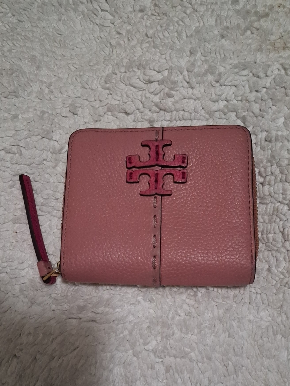 Tory Burch Rose Pink Pebbled Leather Zip Wallet